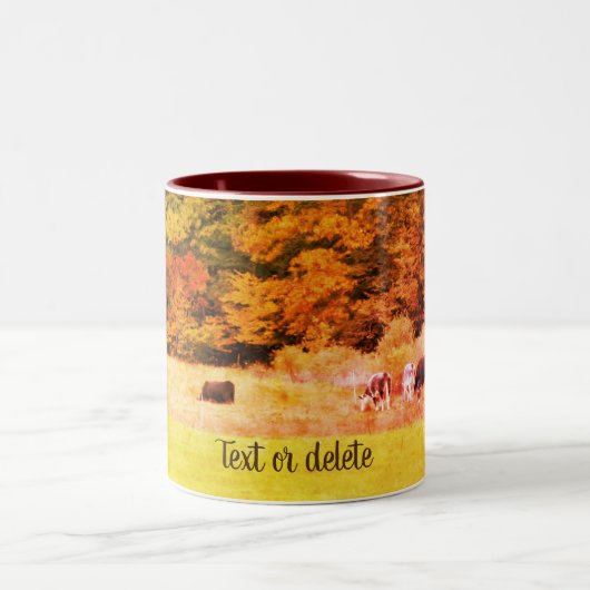 Najaars Koe velde Natuur Gepersonaliseerde kunst Tweekleurige Koffiemok (Center)
