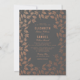 Najaars koper leves Gray Wedding Invitation Kaart