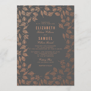 Najaars koper leves Gray Wedding Invitation Kaart