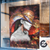 Najaars-Lady Window Cling - Kunst schilderen Raamsticker (Cafe Raam)