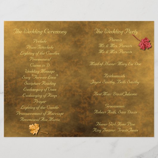 Najaars Leaves Folded Wedding Program (Achterkant)