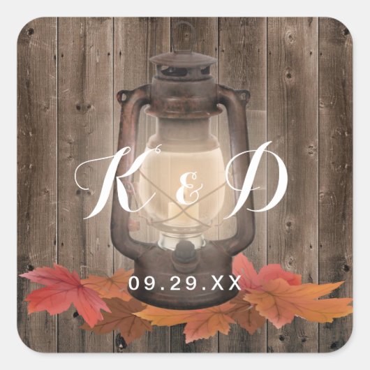 Najaars lederen en lantaarns roestvast bruiloft vierkante sticker (Voorkant)