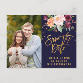 Najaars marine en Gold Save the Date Photo Aankondigingskaart