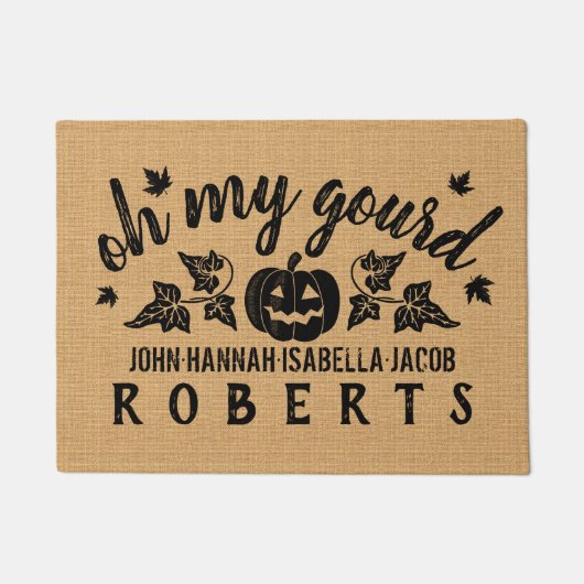 Najaars Oh mijn Gourd Custom Rustic Burlap Herfst Deurmat (Voorkant)