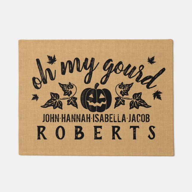Najaars Oh mijn Gourd Custom Rustic Burlap Herfst Deurmat (Voorkant)