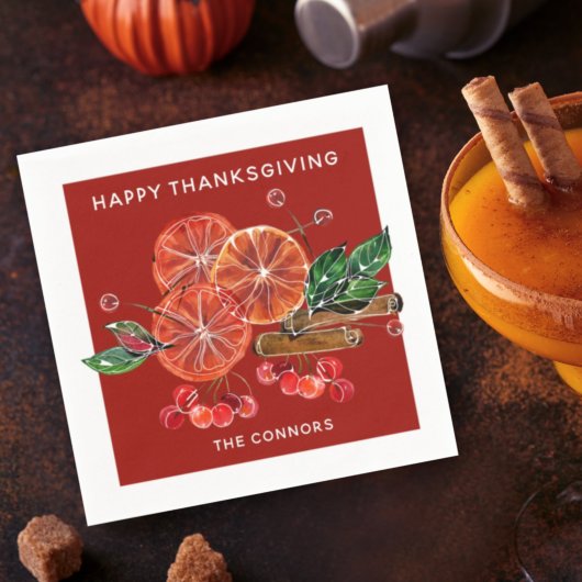 Najaars Oranje cirkels kaneelteken in rood Servet