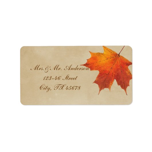 Najaars Oranje Herfst in Love Leaves Wedding Etiket (Voorkant)