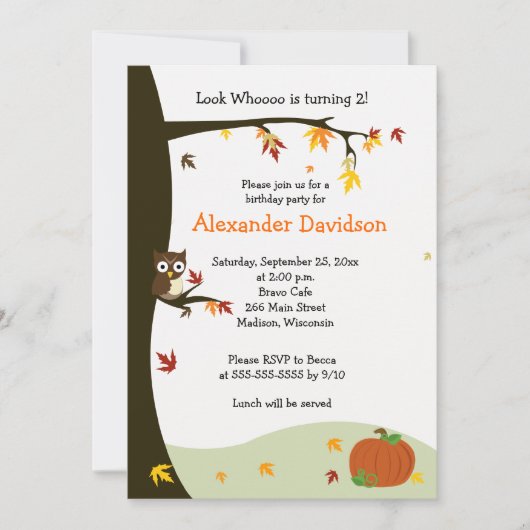 Najaars Owl in de Boom Uitnodiging van de Dag 5x7 (Voorkant)
