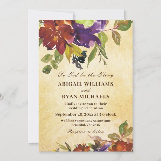 Najaars Paarse verbrande Oranje Christelijke bruil Kaart (Voorkant)