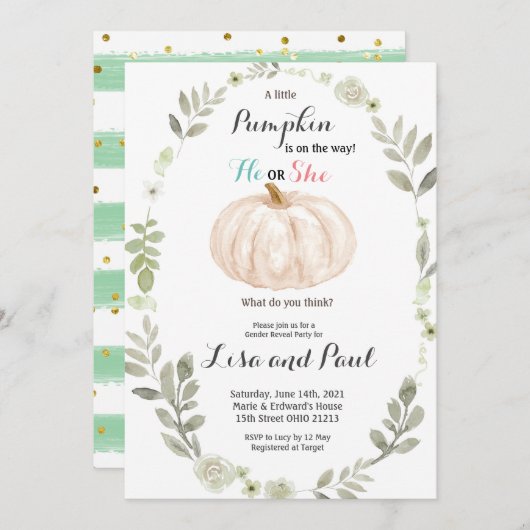 Najaars Pompoenen Hij of zij Kaart (Voorkant / Achterkant)