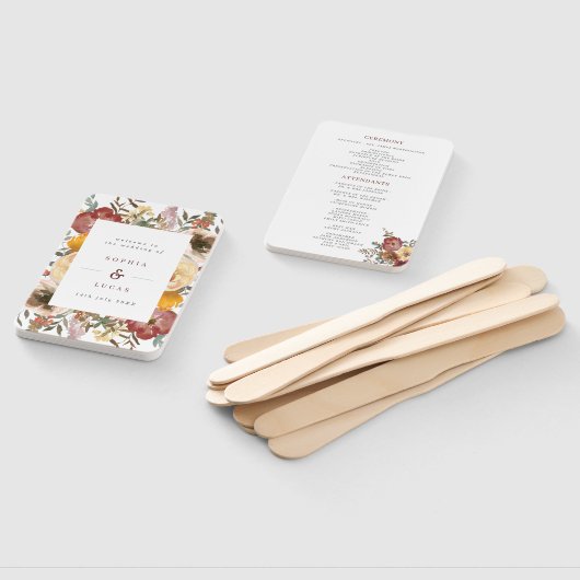 Najaars programma Blooms Burgundy & Oranje huwelij Handwaaier (Niet-gemonteerd)