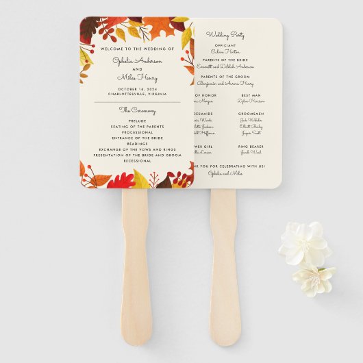 Najaars programma Leaves Wedding Handwaaier (Voorkant en achterkant)