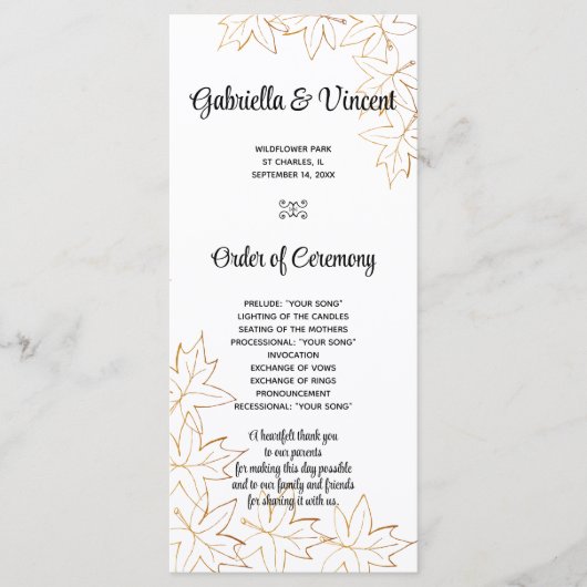 Najaars programma van de Rand van de Leeg van Mapl Programmakaart (Voorkant)