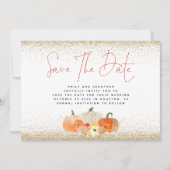 Najaars Pumpkins Gold Glitter QR Code Weddenschap Save The Date (Voorkant)