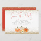 Najaars Pumpkins Gold Glitter QR Code Weddenschap Save The Date (Voorkant / Achterkant)