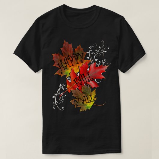 Najaars Quote Happy Herfst Y'all, Pattern Leaves H T-shirt (Design voorkant)