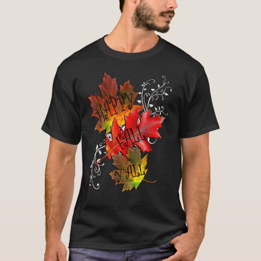 Najaars Quote Happy Herfst Y'all Pattern verliest  T-shirt (Voorkant)