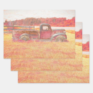 Najaars Retro Rustic Red Boerderij Truck Inpakpapier Vel
