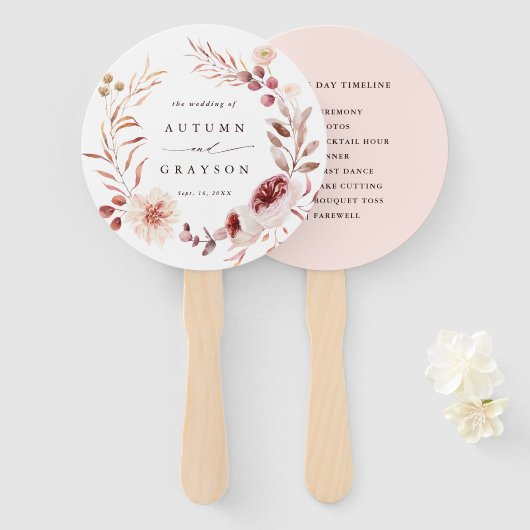 Najaars Romance Floral Wreath Weddendag tijdlijn Handwaaier (Voorkant en achterkant)