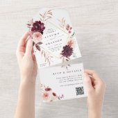 Najaars Romance Gold Geometric Wedding QR Code All In One Uitnodiging (Afscheurbaar)