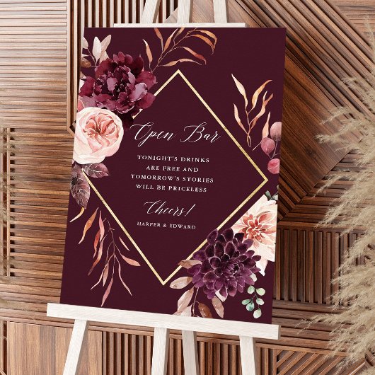 Najaars Romance Gold Lijst Floral Wedding Open Bar Poster