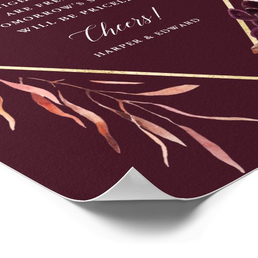 Najaars Romance Gold Lijst Floral Wedding Open Bar Poster (Hoek)