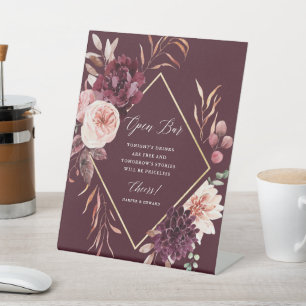 Najaars Romance Gold Lijst Floral Wedding Open Bar Reclamebord Met Voetstuk