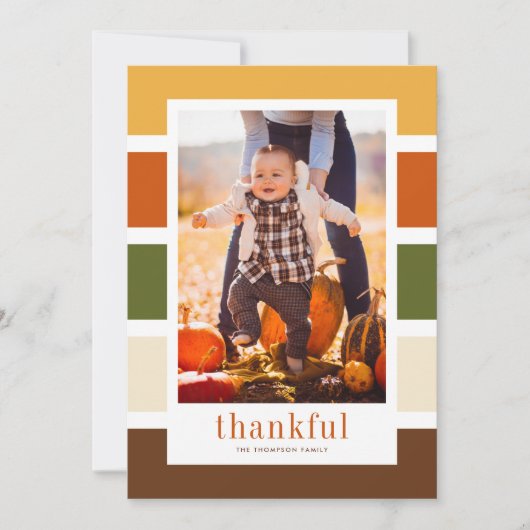 Najaars Stripes Pattern Thankful Photo Thanksgivin Feestdagenkaart (Voorkant)