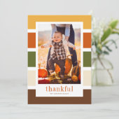 Najaars Stripes Pattern Thankful Photo Thanksgivin Feestdagenkaart (Staand voorkant)
