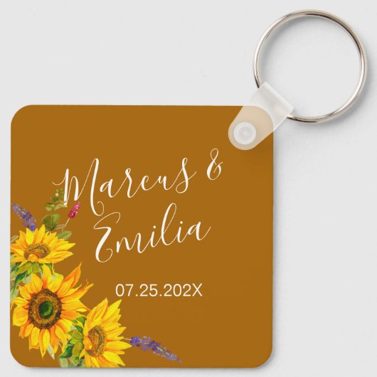 Najaars Sunflower Custom Wedding Sleutelhanger (Achterkant)