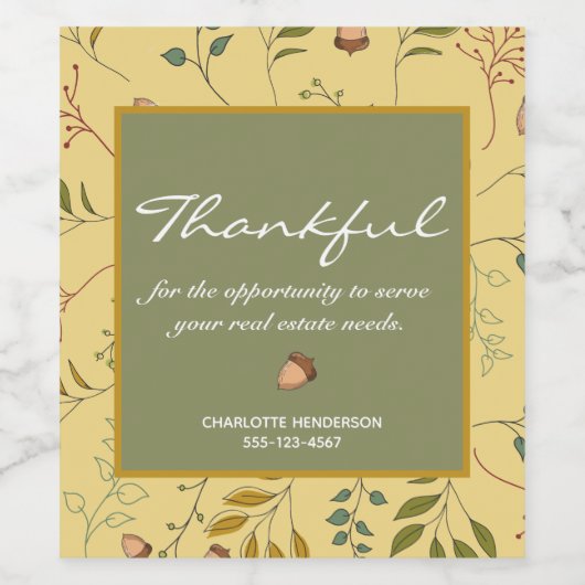 Najaars Thankful Real Estate Client Appreciation Wijn Etiket (Enkel label)