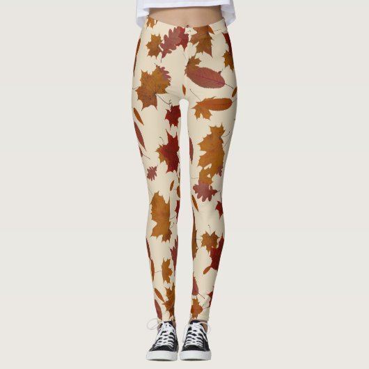 Najaars vallende bladeren op aangepast crème leggings (Voorkant)