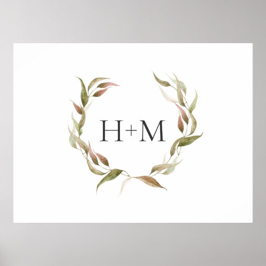Najaars Waterverf Laurel Wreath en Monogram Poster (Voorkant)