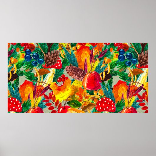 Najaars waterverf naadloos met bladeren mus poster (Voorkant)