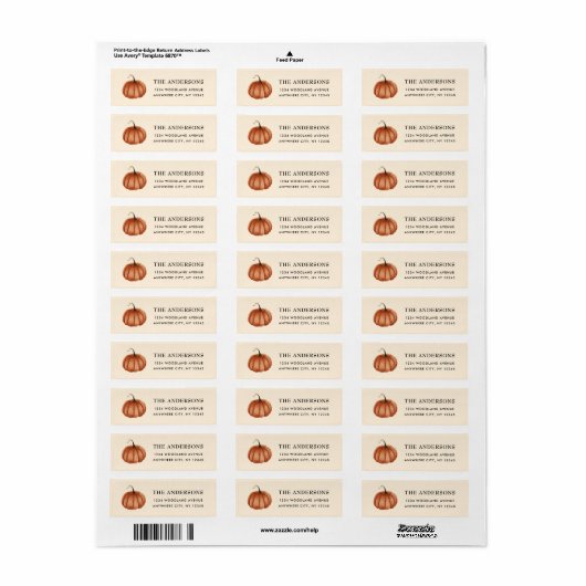 Najaars Waterverf Rustic Pumpkin Return Address Etiket (Full Sheet)