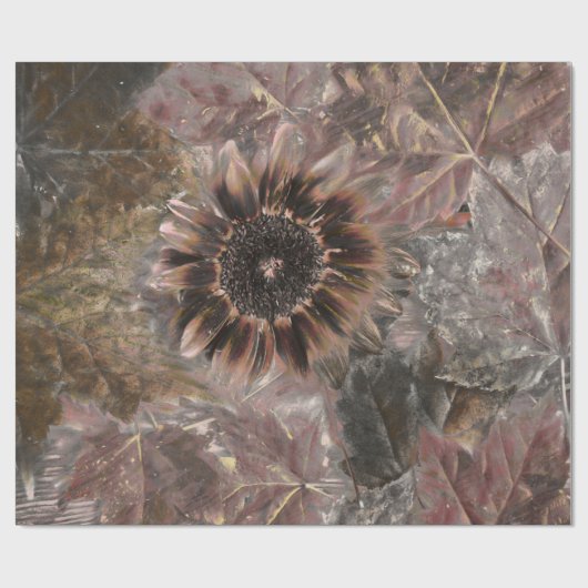 Najaars zonnebloem Bruine Grijze marktbladeren Cadeaupapier (Vlak)
