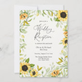 Najaars Zonnebloem en Greenery Wedding Reception Kaart (Voorkant)