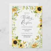 Najaars Zonnebloem en Greenery Wedding Reception Kaart (Voorkant / Achterkant)