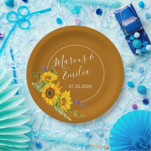 Najaars Zonnebloemen bruiloft Papieren Bordje (Feest)