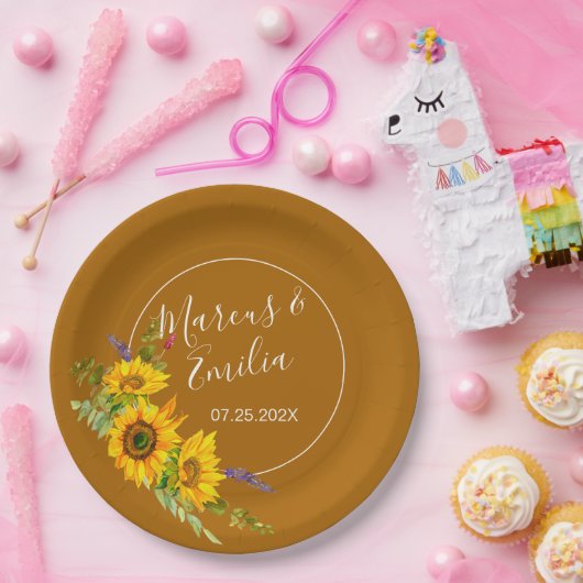 Najaars Zonnebloemen bruiloft Papieren Bordje (Feest)