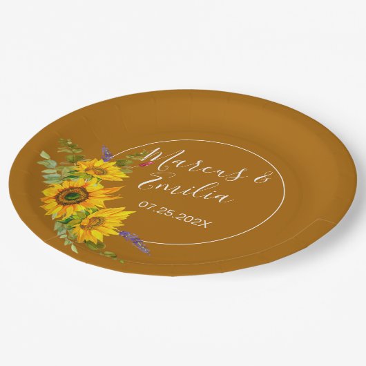 Najaars Zonnebloemen bruiloft Papieren Bordje (Gekanteld)