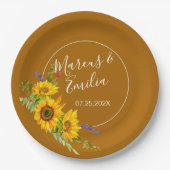 Najaars Zonnebloemen bruiloft Papieren Bordje (Voorkant)