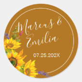 Najaars Zonnebloemen bruiloft Ronde Sticker (Voorkant)