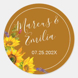 Najaars Zonnebloemen bruiloft Ronde Sticker