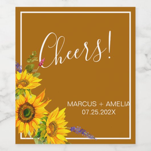 Najaars Zonnebloemen bruiloft Wijn Etiket (Enkel label)