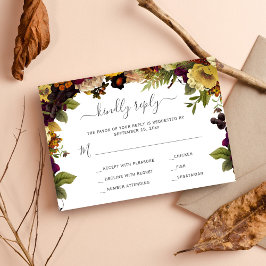 Najaarsantwoord van de herfst Rustic floral bruilo RSVP Kaartje