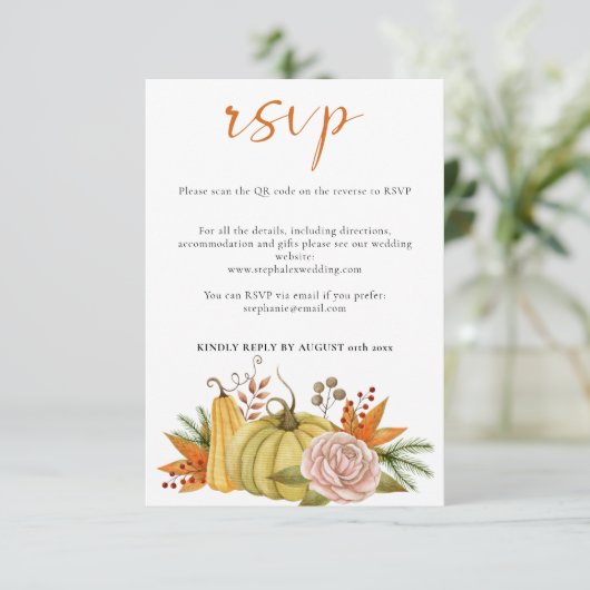Najaarsbericht - Floral Wedding QR-code RSVP Kaartje (Staand voorkant)