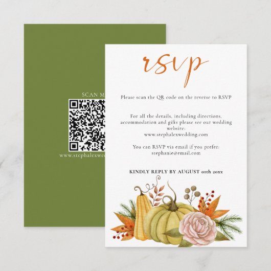 Najaarsbericht - Floral Wedding QR-code RSVP Kaartje (Voorkant / Achterkant)