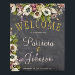 Najaarsbericht herfst rustic chalkboard bruiloft w poster<br><div class="desc">De elegante herfstbruiloft is een stijlvolle poster-sjabloon op een grijs krijtbord, zoals een achtergrond met ivoor en stoffige paarse bloemen en een fancy bewerkbaar faux goud- en crèmeschrift. Personaliseer het met uw details! U kunt verkiezen om het verder veranderende doopvonten en kleuren van het schrijven aan te passen. Het is...</div>