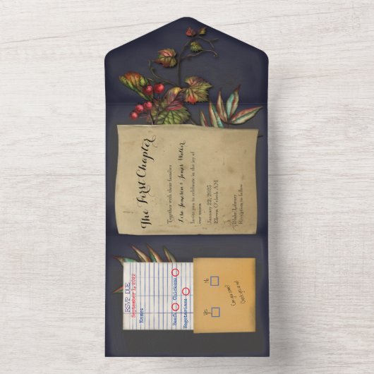 Najaarsbibliotheekboek Alle in één bruiloft Uitnod All In One Uitnodiging (Binnen)